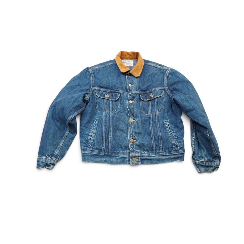 Vintage 70s 80s Lee Storm Rider Jacket Dark Denim Corduroy Blanket Lining 46